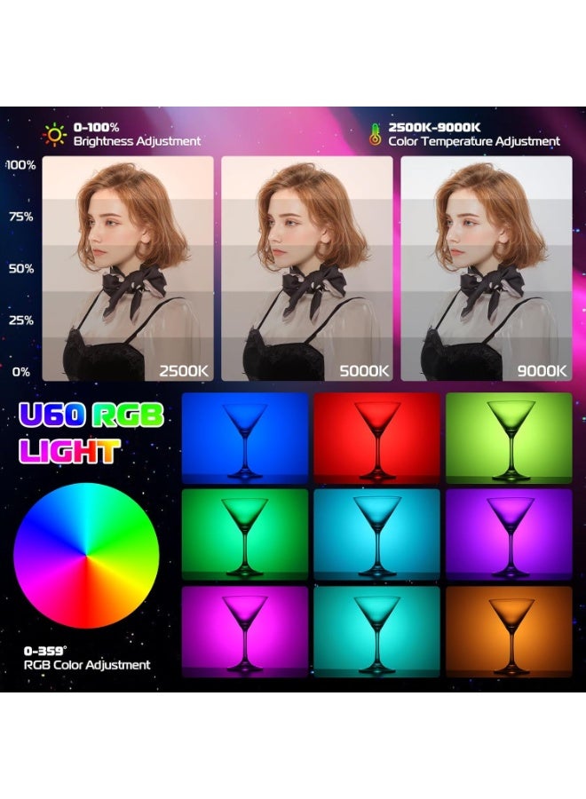 Ulanzi أضواء فيديو RGB U60 ضوء كاميرا LED أسود 360° إضاءة تصوير محمولة مع محول حذاء بارد سريع الإطلاق ومشبك، مصباح لوحة قابل للتعتيم 2500mAh قابل لإعادة الشحن CRI 95+ 2500-9000K - Image 2